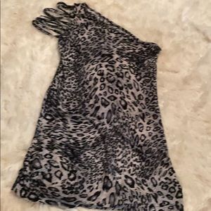 One shoulder ripped detail cheetah leopard dress